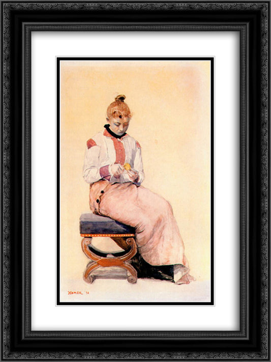 Peeling a lemon 18x24 Black Ornate Wood Framed Art Print Poster with Double Matting by Homer, Winslow