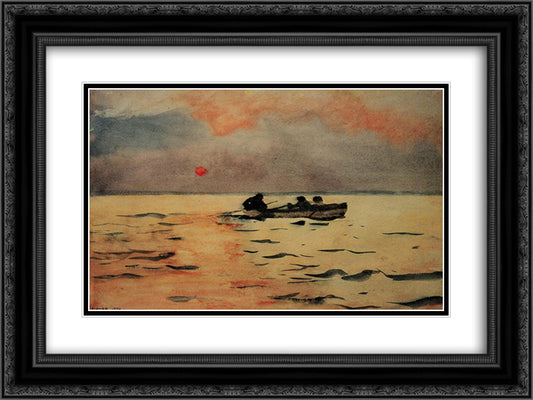 Rowing Home 24x18 Black Ornate Wood Framed Art Print Poster with Double Matting by Homer, Winslow