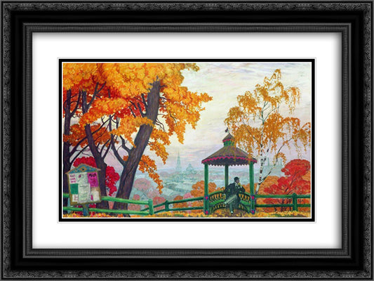 Autumn 24x18 Black Ornate Wood Framed Art Print Poster with Double Matting by Kustodiev, Boris