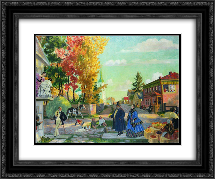 Autumn festivities 24x20 Black Ornate Wood Framed Art Print Poster with Double Matting by Kustodiev, Boris