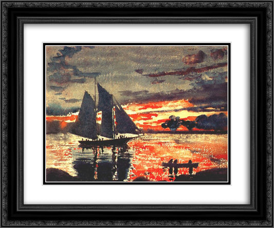 Sunset Fires 24x20 Black Ornate Wood Framed Art Print Poster with Double Matting by Homer, Winslow