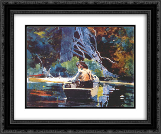 The adirondack guide 24x20 Black Ornate Wood Framed Art Print Poster with Double Matting by Homer, Winslow