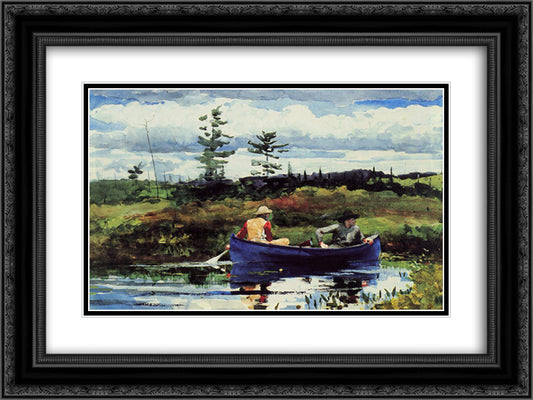 The Blue Boat 24x18 Black Ornate Wood Framed Art Print Poster with Double Matting by Homer, Winslow