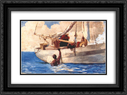 The coral divers 24x18 Black Ornate Wood Framed Art Print Poster with Double Matting by Homer, Winslow