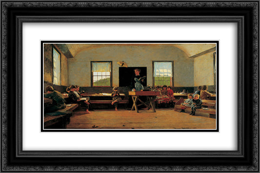 The Country School 24x16 Black Ornate Wood Framed Art Print Poster with Double Matting by Homer, Winslow