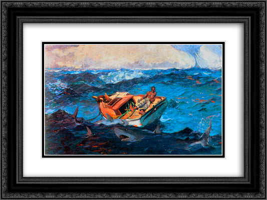 The Gulf Stream 24x18 Black Ornate Wood Framed Art Print Poster with Double Matting by Homer, Winslow