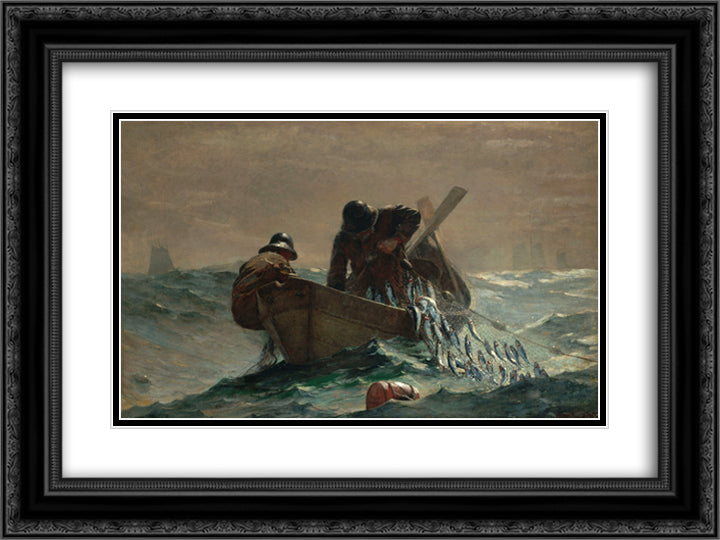 The Herring Net 24x18 Black Ornate Wood Framed Art Print Poster with Double Matting by Homer, Winslow