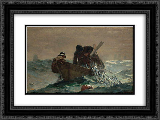 The Herring Net 24x18 Black Ornate Wood Framed Art Print Poster with Double Matting by Homer, Winslow