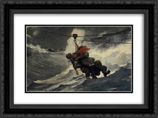 The Life Line 24x18 Black Ornate Wood Framed Art Print Poster with Double Matting by Homer, Winslow