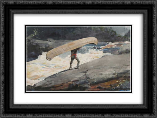 The Portage 24x18 Black Ornate Wood Framed Art Print Poster with Double Matting by Homer, Winslow