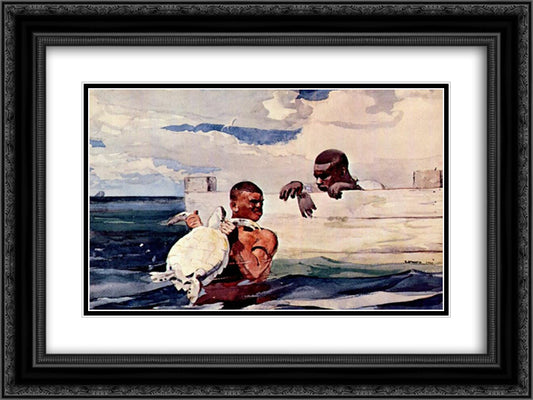 The Turtle Pound 24x18 Black Ornate Wood Framed Art Print Poster with Double Matting by Homer, Winslow