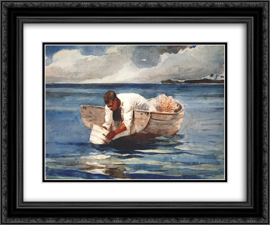The water fan 24x20 Black Ornate Wood Framed Art Print Poster with Double Matting by Homer, Winslow