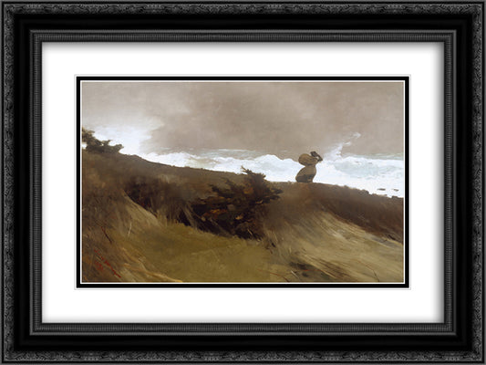 The West Wind 24x18 Black Ornate Wood Framed Art Print Poster with Double Matting by Homer, Winslow