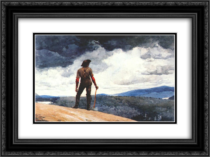 The woodcutter 24x18 Black Ornate Wood Framed Art Print Poster with Double Matting by Homer, Winslow