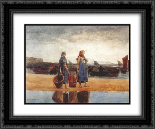 Two Girls on the Beach, Tynemouth 24x20 Black Ornate Wood Framed Art Print Poster with Double Matting by Homer, Winslow