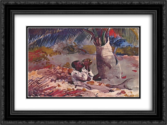 Under the coco palm 24x18 Black Ornate Wood Framed Art Print Poster with Double Matting by Homer, Winslow