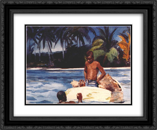 West India divers 24x20 Black Ornate Wood Framed Art Print Poster with Double Matting by Homer, Winslow