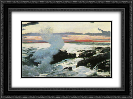 West Point, Prout's Neck 24x18 Black Ornate Wood Framed Art Print Poster with Double Matting by Homer, Winslow