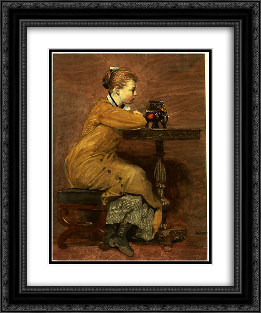 Woman and Elephant 20x24 Black Ornate Wood Framed Art Print Poster with Double Matting by Homer, Winslow