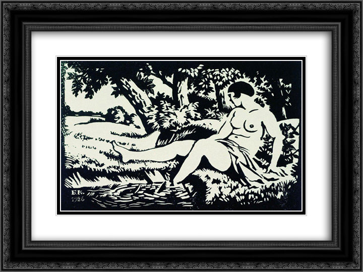 Bather Seated on the Shore 24x18 Black Ornate Wood Framed Art Print Poster with Double Matting by Kustodiev, Boris