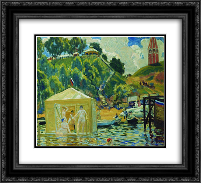 Bathing 22x20 Black Ornate Wood Framed Art Print Poster with Double Matting by Kustodiev, Boris