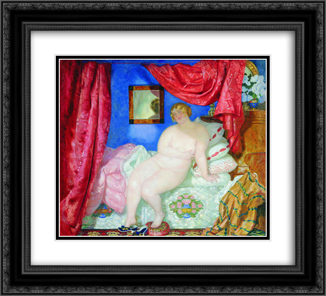 Beauty 22x20 Black Ornate Wood Framed Art Print Poster with Double Matting by Kustodiev, Boris