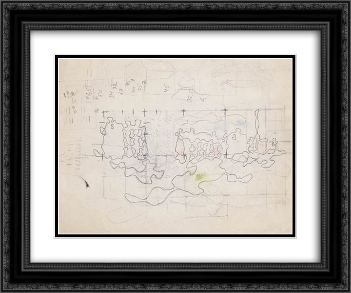 A Sketch 24x20 Black Ornate Wood Framed Art Print Poster with Double Matting by Strzeminski, Wladyslaw
