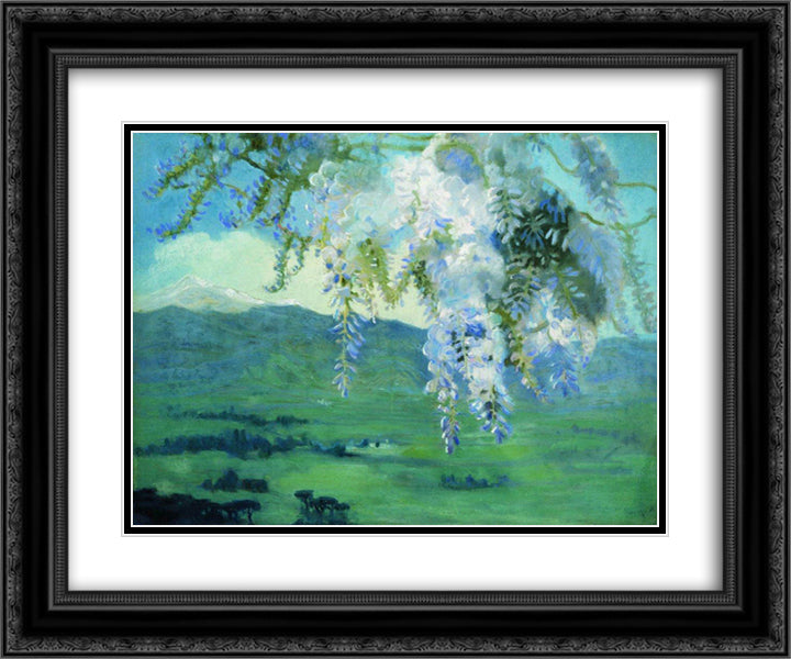 Blooming wisteria 24x20 Black Ornate Wood Framed Art Print Poster with Double Matting by Kustodiev, Boris