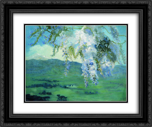 Blooming wisteria 24x20 Black Ornate Wood Framed Art Print Poster with Double Matting by Kustodiev, Boris