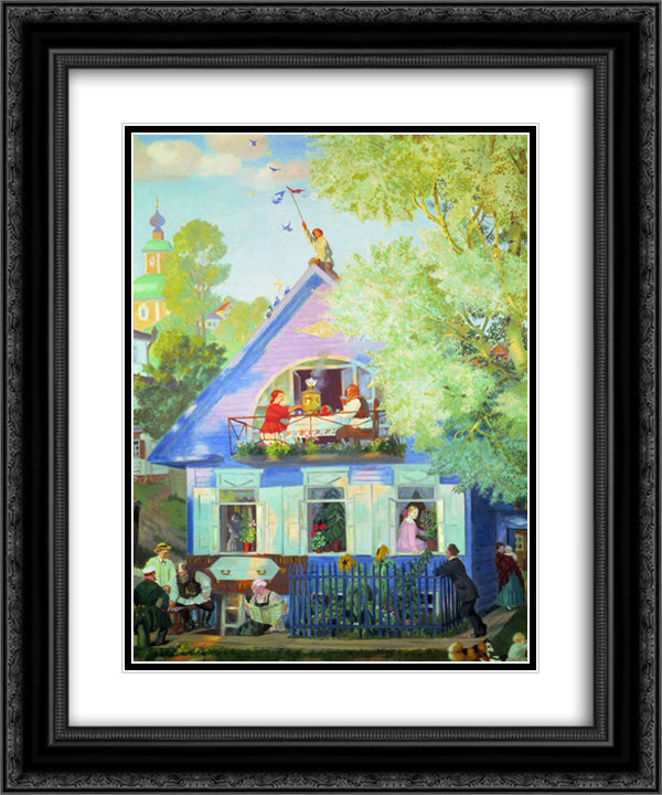 Blue House 20x24 Black Ornate Wood Framed Art Print Poster with Double Matting by Kustodiev, Boris