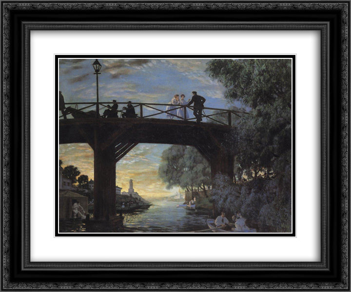 Bridge. Astrakhan 24x20 Black Ornate Wood Framed Art Print Poster with Double Matting by Kustodiev, Boris