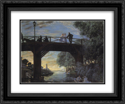 Bridge. Astrakhan 24x20 Black Ornate Wood Framed Art Print Poster with Double Matting by Kustodiev, Boris