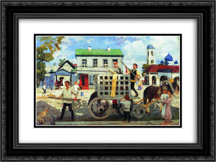 Catching of homeless dogs 24x18 Black Ornate Wood Framed Art Print Poster with Double Matting by Kustodiev, Boris