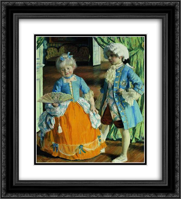 Children in the costumes 20x22 Black Ornate Wood Framed Art Print Poster with Double Matting by Kustodiev, Boris