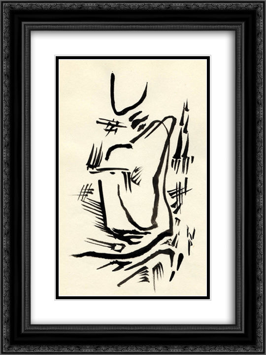 Untitled (Automatic Drawing) 18x24 Black Ornate Wood Framed Art Print Poster with Double Matting by Paalen, Wolfgang