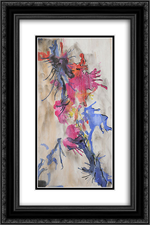 Untitled (Fumage - Encrage) 16x24 Black Ornate Wood Framed Art Print Poster with Double Matting by Paalen, Wolfgang