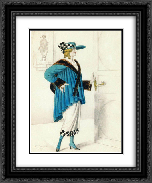 Designs of female costume 20x24 Black Ornate Wood Framed Art Print Poster with Double Matting by Kustodiev, Boris