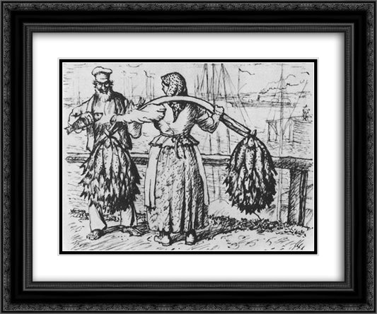 Dried fish Merchant 24x20 Black Ornate Wood Framed Art Print Poster with Double Matting by Kustodiev, Boris