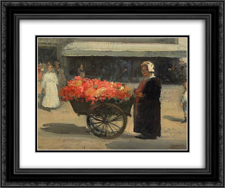 Flower Merchant in Paris 24x20 Black Ornate Wood Framed Art Print Poster with Double Matting by Martinez, Xavier