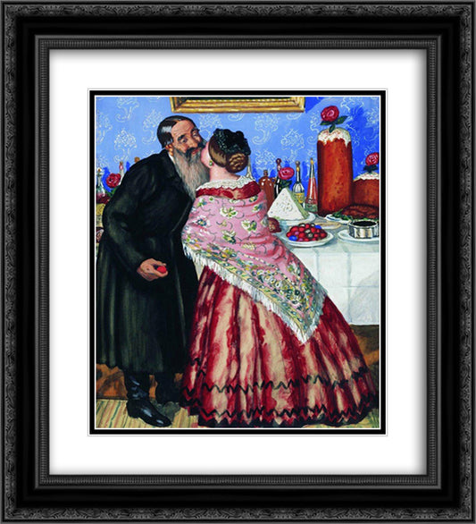 Easter Greeting 20x22 Black Ornate Wood Framed Art Print Poster with Double Matting by Kustodiev, Boris