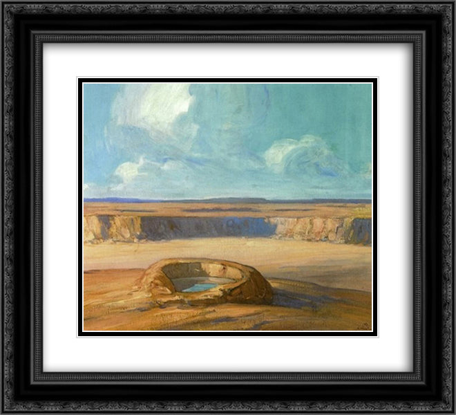 The Waterhole 22x20 Black Ornate Wood Framed Art Print Poster with Double Matting by Martinez, Xavier