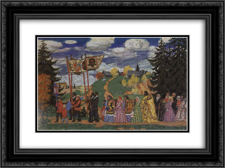 Easter Procession 24x18 Black Ornate Wood Framed Art Print Poster with Double Matting by Kustodiev, Boris