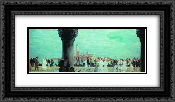 Embankment of Venice 24x14 Black Ornate Wood Framed Art Print Poster with Double Matting by Kustodiev, Boris