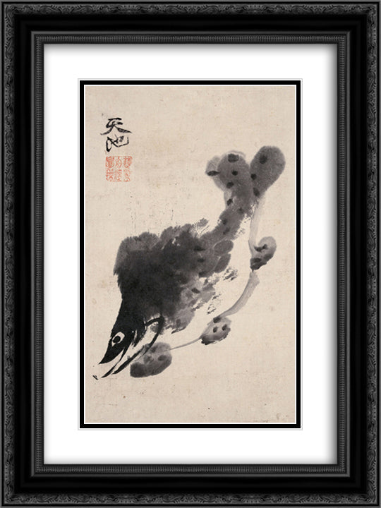 Fish 18x24 Black Ornate Wood Framed Art Print Poster with Double Matting by Xu Wei