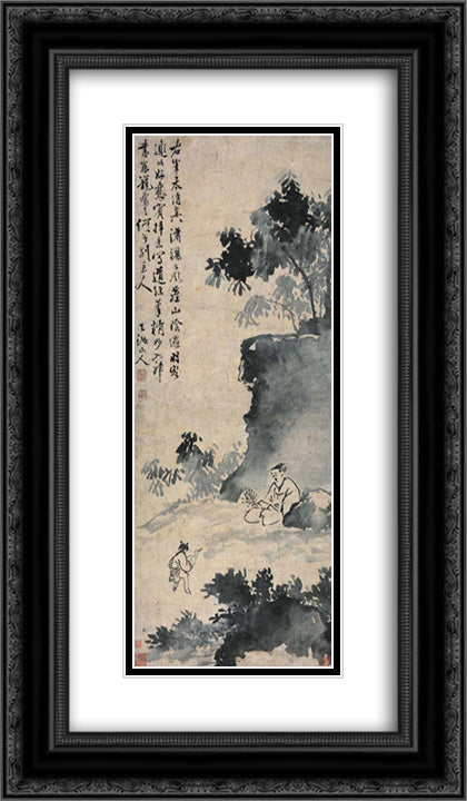 Wang Xizhi Catching The Goose 14x24 Black Ornate Wood Framed Art Print Poster with Double Matting by Xu Wei