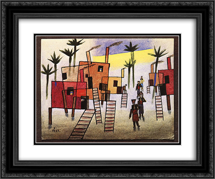 Casas en Alto 24x20 Black Ornate Wood Framed Art Print Poster with Double Matting by Solar, Xul