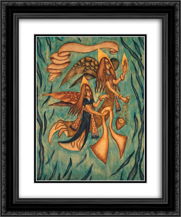 Dos Anjos 20x24 Black Ornate Wood Framed Art Print Poster with Double Matting by Solar, Xul
