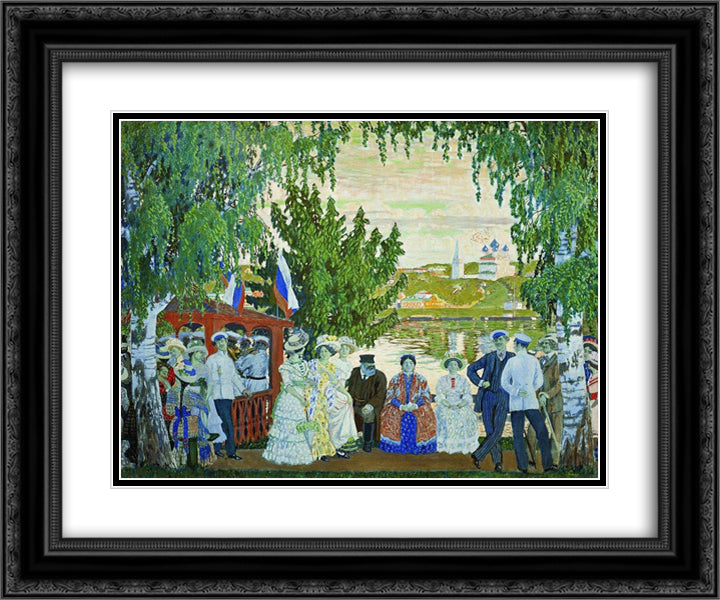 Festive Gathering 24x20 Black Ornate Wood Framed Art Print Poster with Double Matting by Kustodiev, Boris