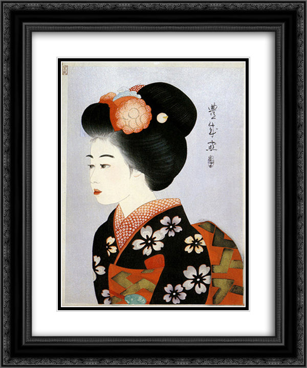 A Dancer of Kyoto 20x24 Black Ornate Wood Framed Art Print Poster with Double Matting by Toyonari, Yamamura