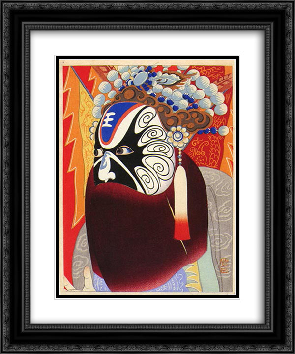 Actor in Chinese Play 20x24 Black Ornate Wood Framed Art Print Poster with Double Matting by Toyonari, Yamamura